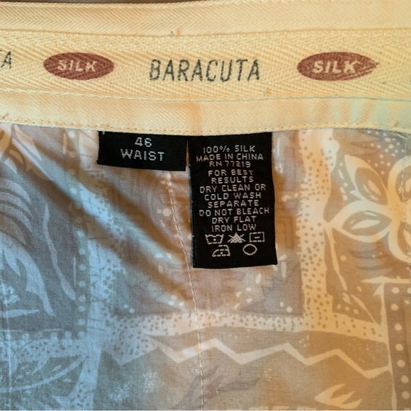 MENS SHORTS 46 W SILK 100% DRESS PALE YELLOW PLEATED BARACUDA JOSEPH & FEISS - Picture 11 of 15